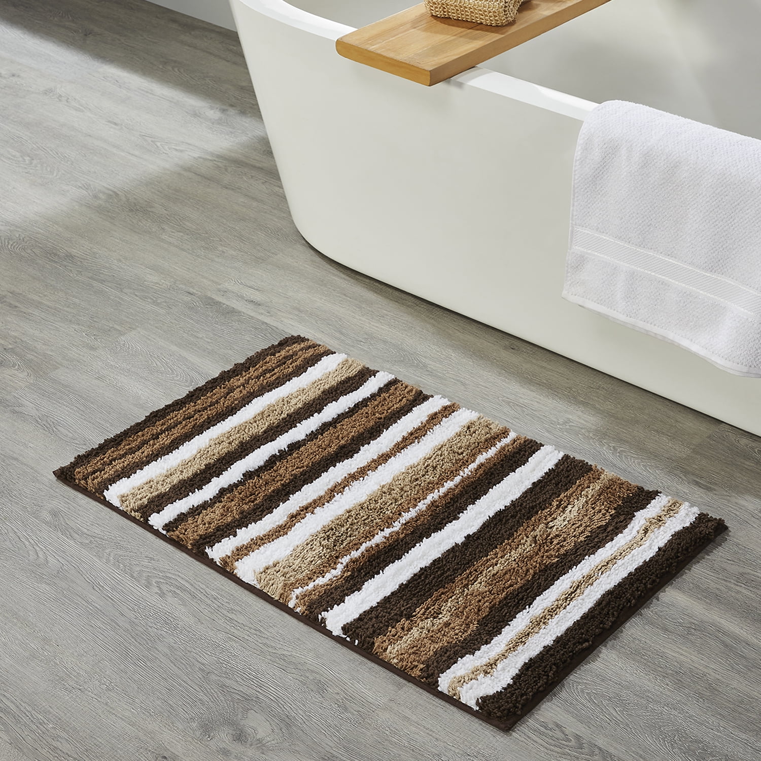 Better Trends 17" x 24" Bathroom Rugs 100% Polyester Soft Water Absorbent Non Slip Bath Mat Machine Washable Rug Griffie Collection - Brown