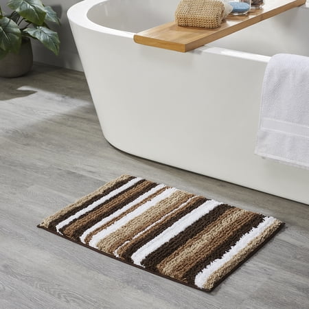 Better Trends 20" x 32" Bathroom Rugs 100% Polyester Soft Water Absorbent Non Slip Bath Mat Machine Washable Rug Griffie Collection - Brown