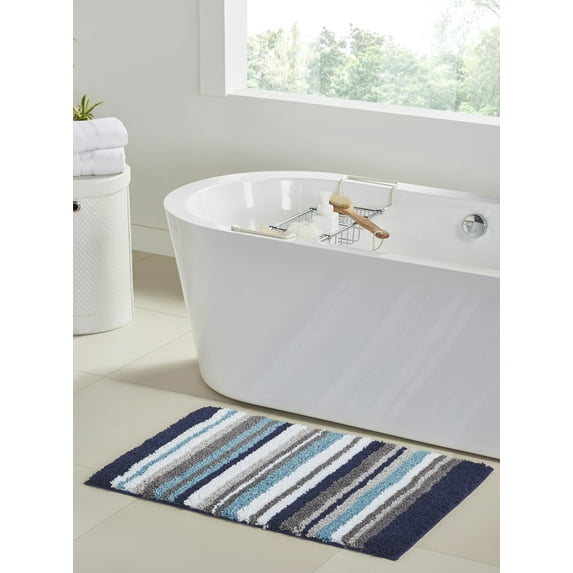 Better Trends 24" x 36" Bathroom Rugs 100% Polyester Soft Water Absorbent Non Slip Bath Mat Machine Washable Rug Griffie Collection - Blue