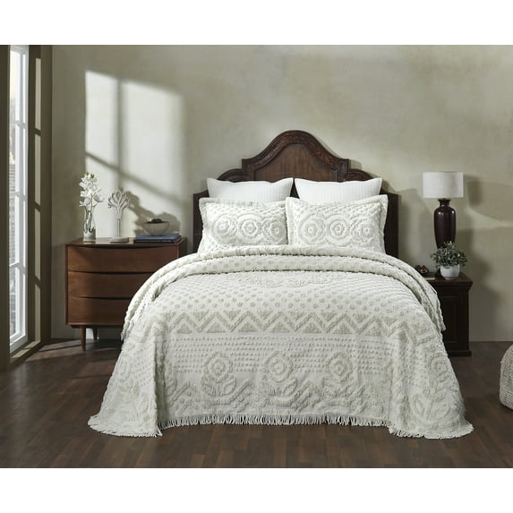 Better Trends Chenille Bedspread For Queen Size Bed 100% Cotton Medallion Design Lightweight Bedspread for all Season 102" x 110" Heirloom Collection (Ivory)