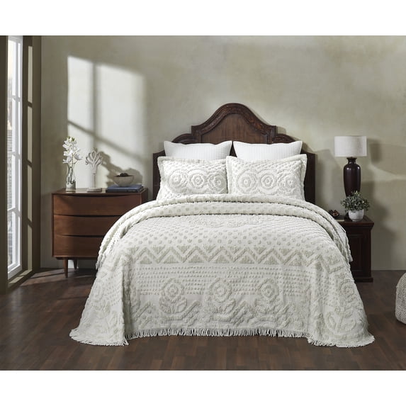Better Trends Chenille Bedspread For Twin Size Bed 100% Cotton Medallion Design Lightweight Bedspread for all Season 81" x 110" Heirloom Collection (Ivory)