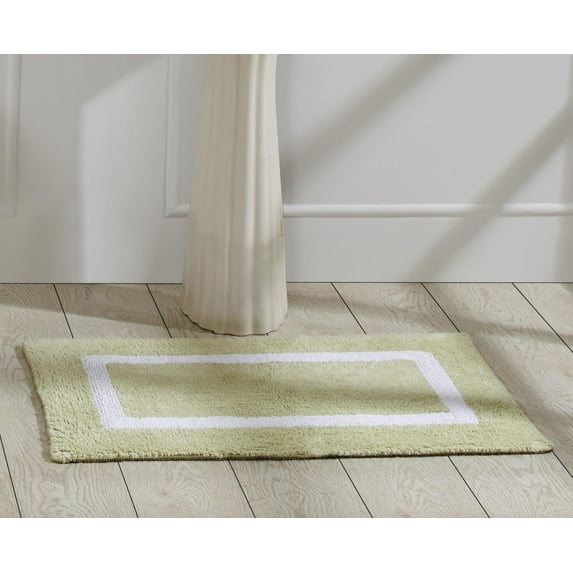 Better Trends 17" x 24" Bathroom Rugs Mat 100% Cotton Soft Bath Rug Water Absorbent Reversible Washable for Bathroom Floor Decor, Laundry Room Hotel Multi Collection - Sage/White