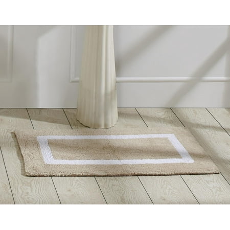 Better Trends 17" x 24" Bathroom Rugs Mat 100% Cotton Soft Bath Rug Water Absorbent Reversible Washable for Bathroom Floor Decor, Laundry Room Hotel Multi Collection - Sand/White