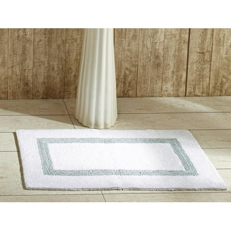 Better Trends Bathroom Rugs Mat 100% Cotton Soft Bath Rug Water Absorbent Reversible Washable for Bathroom Floor Decor, Laundry Room 17" x 24" Hotel Collection - White/Blue