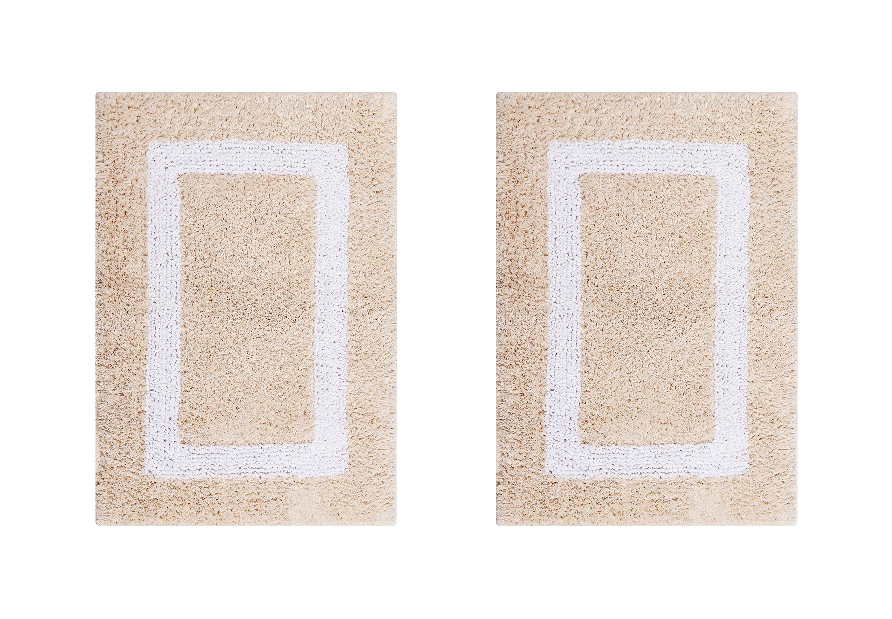 Sand and White Cotton Tufted Reversible 2-Piece Bath Rug Set