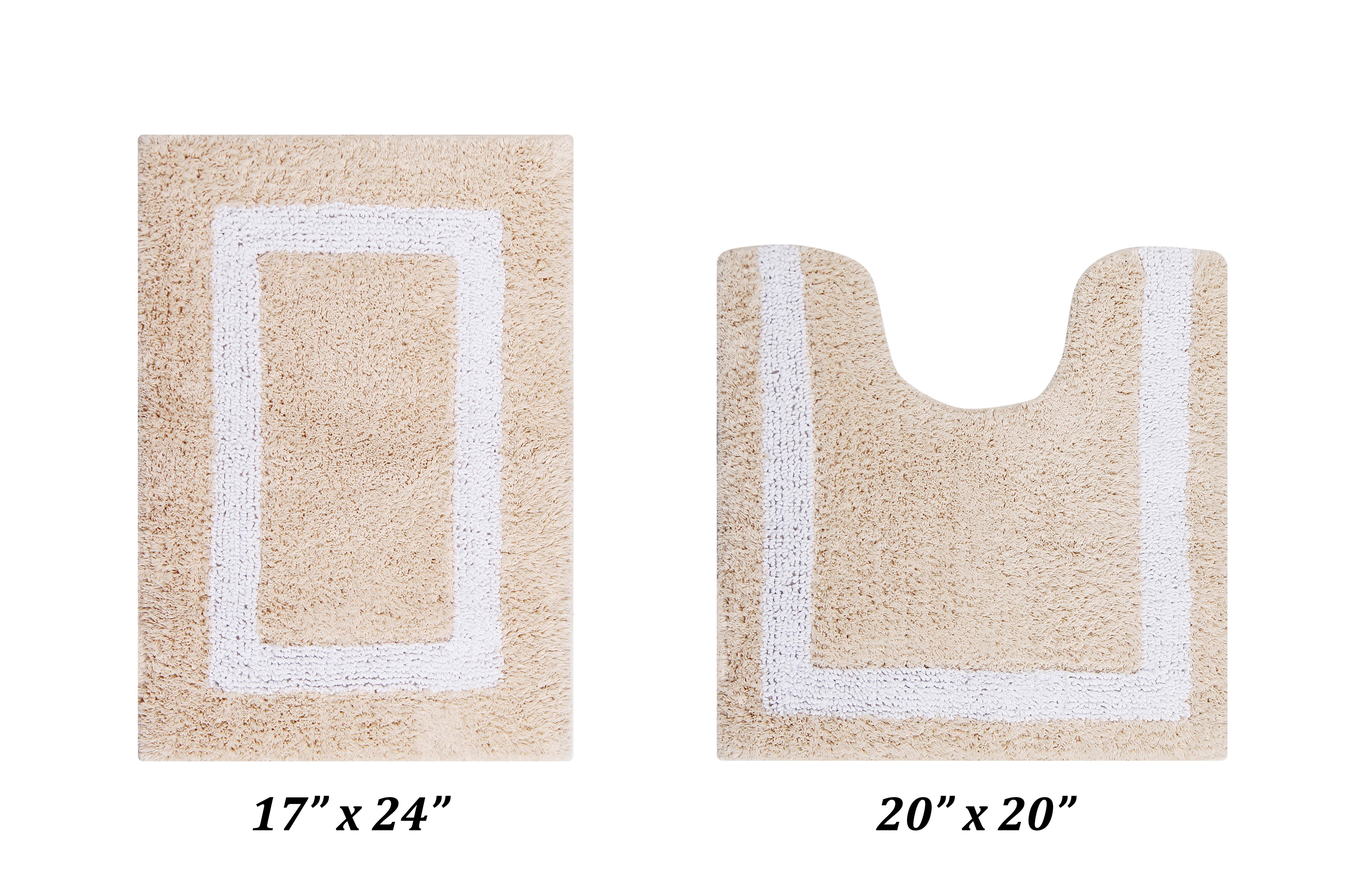 Sand and White Cotton Reversible Bath Rug Set