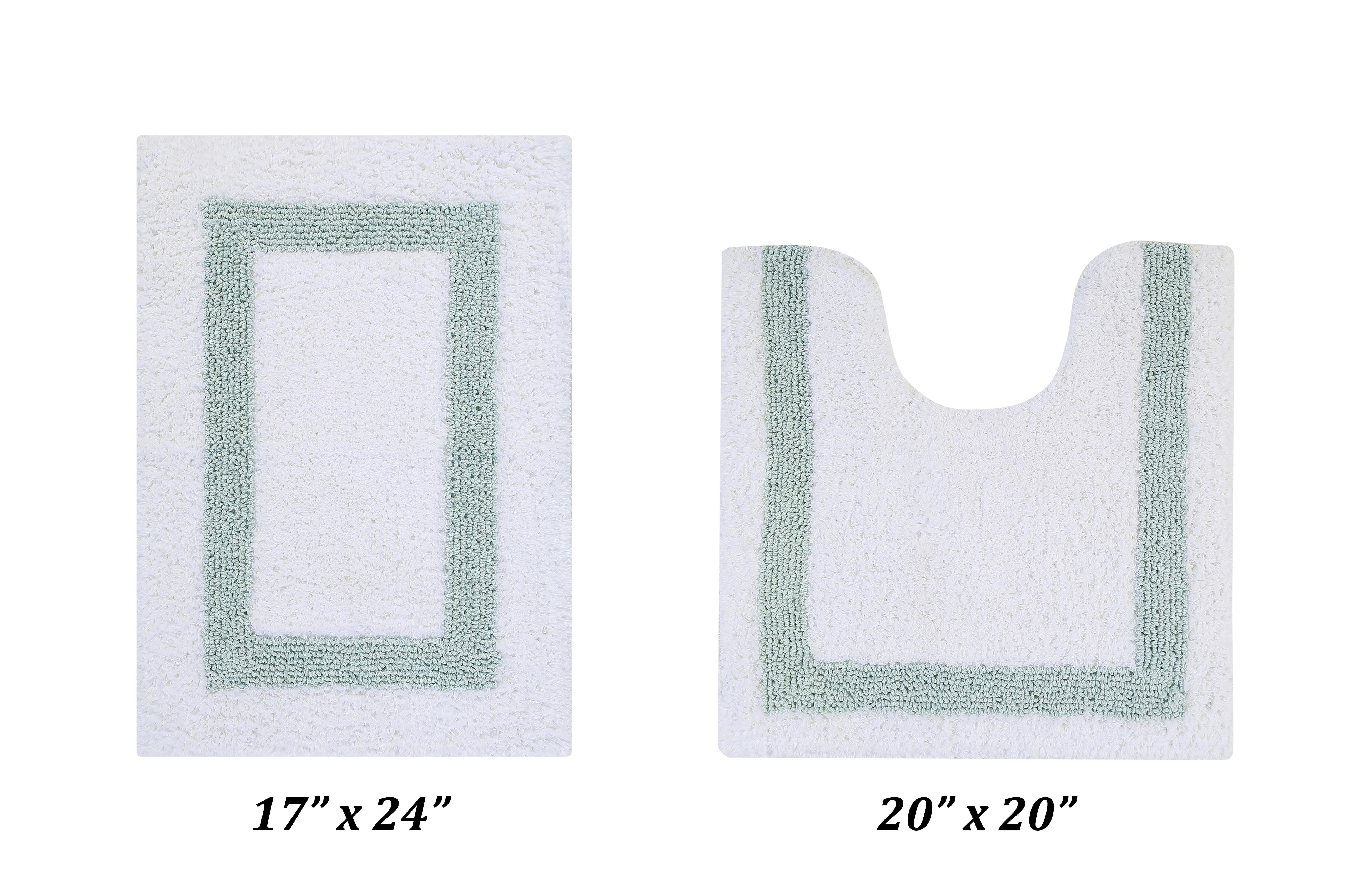 White and Blue Cotton Tufted Reversible Bath Rug Set
