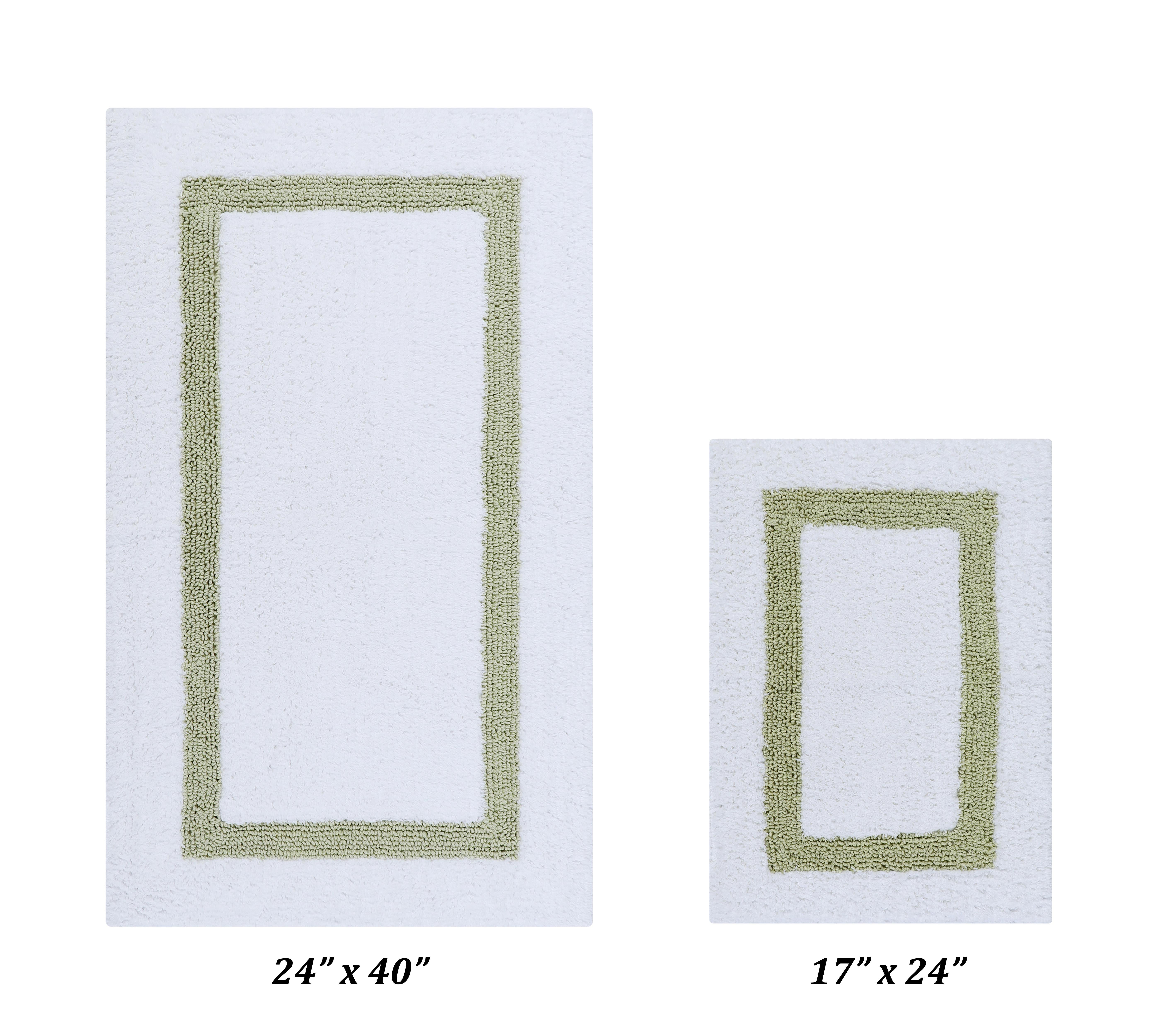 White and Sage Cotton Reversible Bath Rug Set