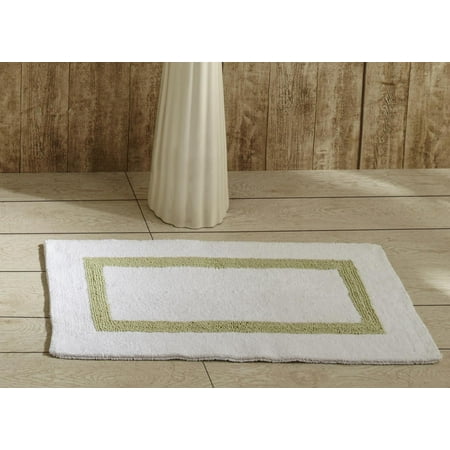 Better Trends Bathroom Rugs Mat 100% Cotton Soft Bath Rug Water Absorbent Reversible Washable for Bathroom Floor Decor, Laundry Room 21" x 34" Hotel Collection - White/Sage