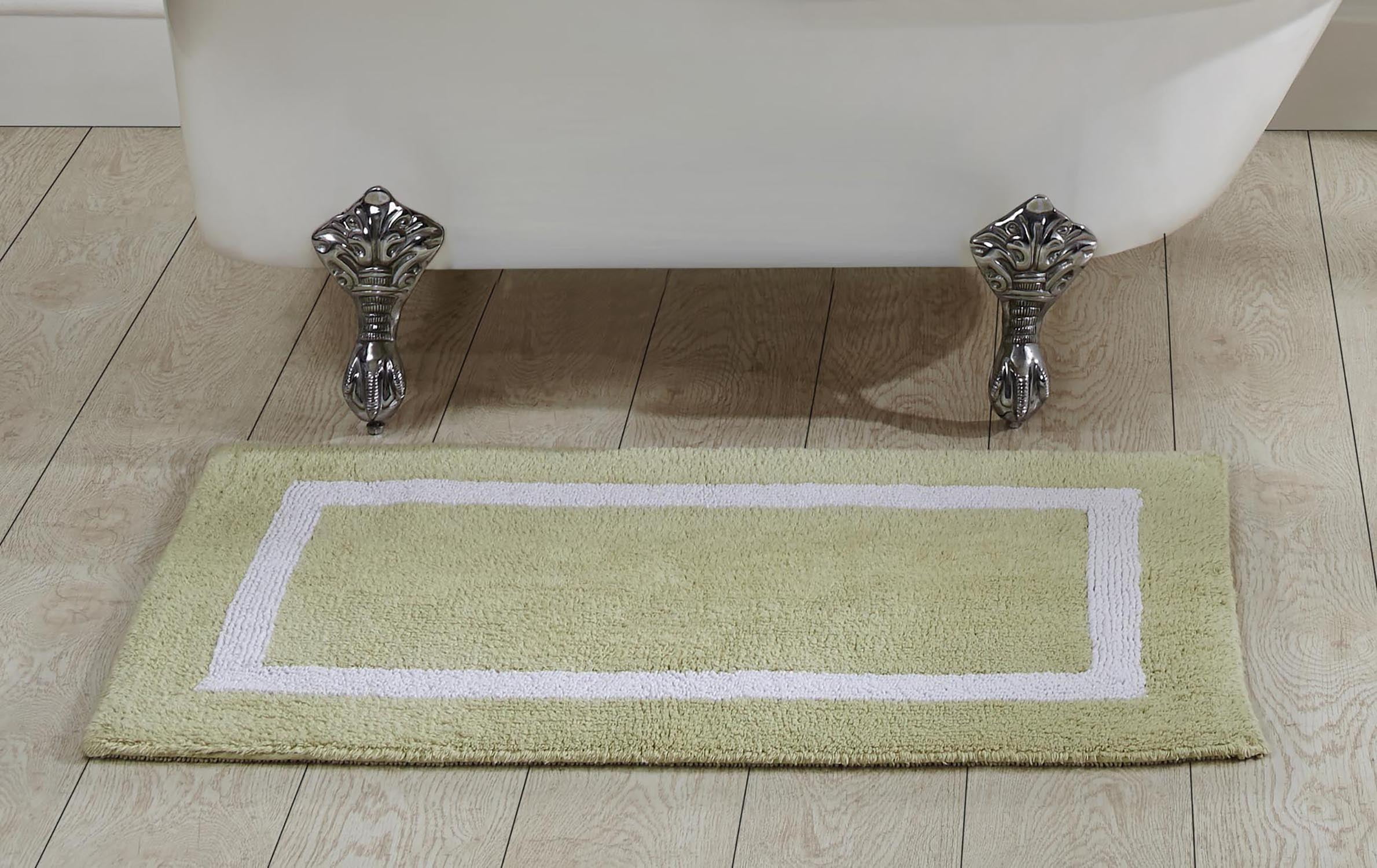 Sage and White Cotton Reversible Bath Rug, 24" x 40"