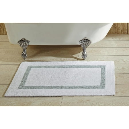 Better Trends Bathroom Rugs Mat 100% Cotton Soft Bath Rug Water Absorbent Reversible Washable for Bathroom Floor Decor, Laundry Room 24" x 40" Hotel Collection - White/Blue
