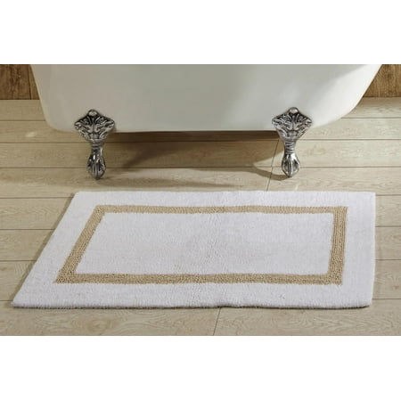 Better Trends Bathroom Rugs Mat 100% Cotton Soft Bath Rug Water Absorbent Reversible Washable for Bathroom Floor Decor, Laundry Room 24" x 40" Hotel Collection - White/Sand