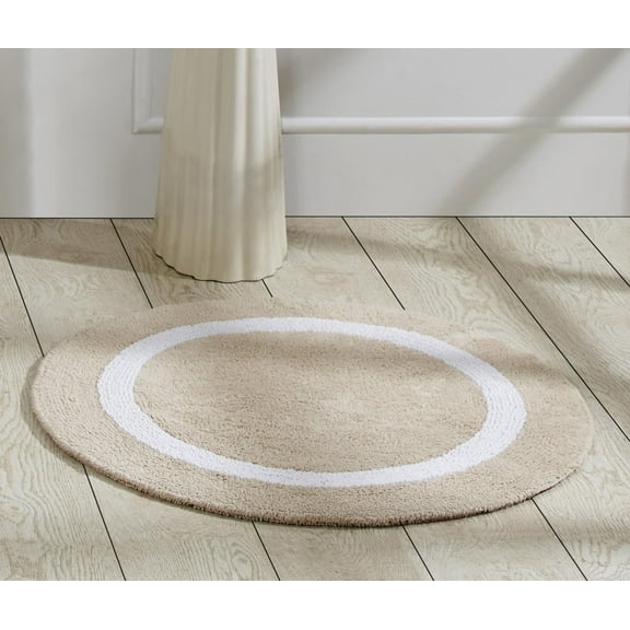 Better Trends 30'' Round Shape Bathroom Rug with Reversible Backing 100% Cotton Water Absorbent, Machine Washable Hotel Multi Collection - Sand/White