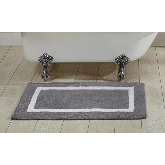 Better Trends 24" x 40" Bathroom Rugs Mat 100% Cotton Soft Bath Rug Water Absorbent Reversible Washable for Bathroom Floor Decor, Laundry Room Hotel Multi Collection - Gray/White