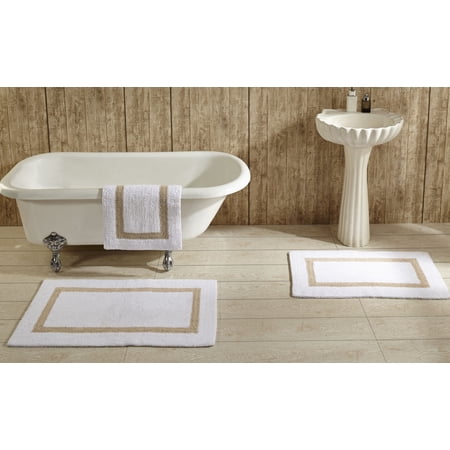 Better Trends Bathroom Rugs Mat 100% Cotton Soft Bath Rug Water Absorbent Reversible Washable for Bathroom Floor Decor, Laundry Room 21" x 34" Hotel Collection - White/Sand