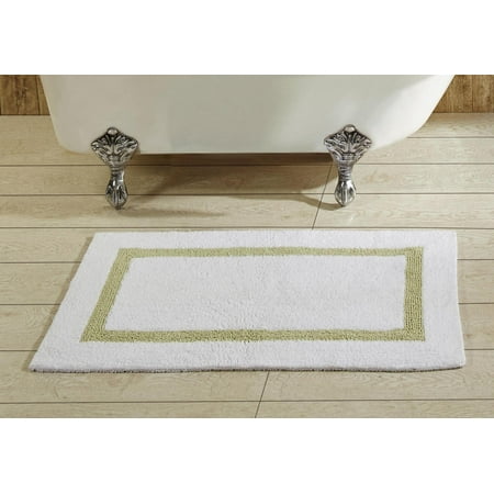 Better Trends Bathroom Rugs Mat 100% Cotton Soft Bath Rug Water Absorbent Reversible Washable for Bathroom Floor Decor, Laundry Room 24" x 40" Hotel Collection - White/Sage