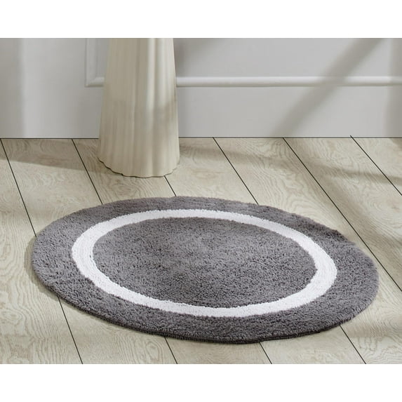 Better Trends 30'' Round Shape Bathroom Rug with Reversible Backing 100% Cotton Water Absorbent, Machine Washable Hotel Multi Collection - Gray/White