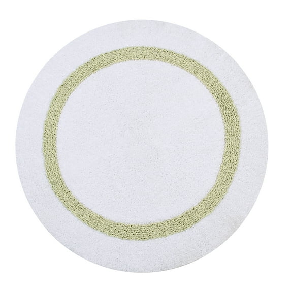 Better Trends 30'' Round Shape Bathroom Rug with Reversible Backing 100% Cotton Water Absorbent, Machine Washable Hotel Collection - White/Sage