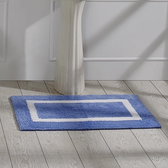Better Trends 17" x 24" Bathroom Rugs Mat 100% Cotton Soft Bath Rug Water Absorbent Reversible Washable for Bathroom Floor Decor, Laundry Room Hotel Multi Collection - Dark Blue/White