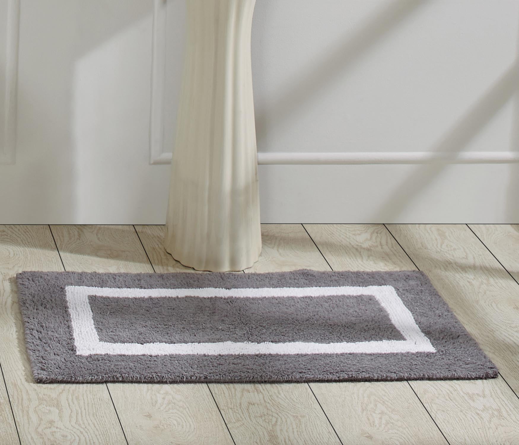 Gray and White Cotton Reversible Bath Mat Rug