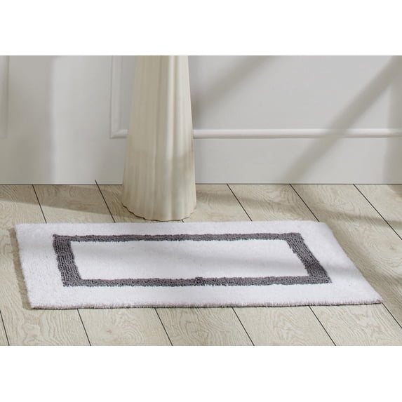 Better Trends Bathroom Rugs Mat 100% Cotton Soft Bath Rug Water Absorbent Reversible Washable for Bathroom Floor Decor, Laundry Room 17" x 24" Hotel Collection - White/Gray