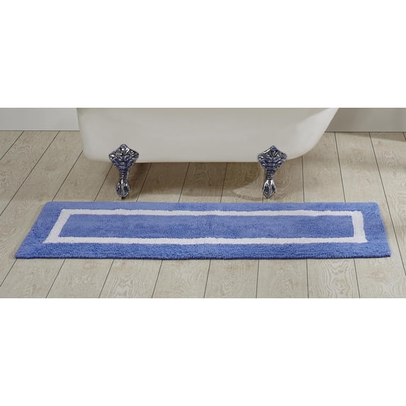 Better Trends 100% Cotton 20" x 60" Bathroom Runner Rug Extra Soft Water Absorbent Reversible Machine Washable Mat for Bathroom Floor, Laundry Room Hotel Multi Collection - Dark Blue/White