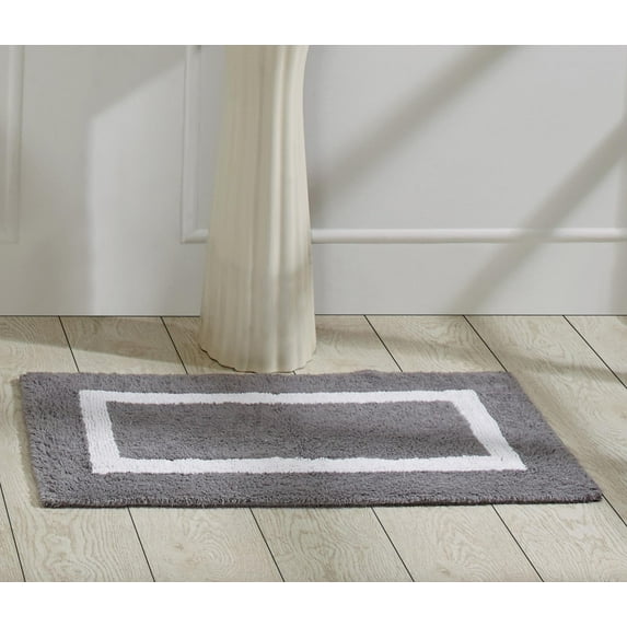 Better Trends 21" x 34" Bathroom Rugs Mat 100% Cotton Soft Bath Rug Water Absorbent Reversible Washable for Bathroom Floor Decor, Laundry Room Hotel Multi Collection - Gray/White