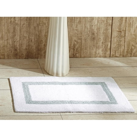 Better Trends Bathroom Rugs Mat 100% Cotton Soft Bath Rug Water Absorbent Reversible Washable for Bathroom Floor Decor, Laundry Room 21" x 34" Hotel Collection - White/Blue