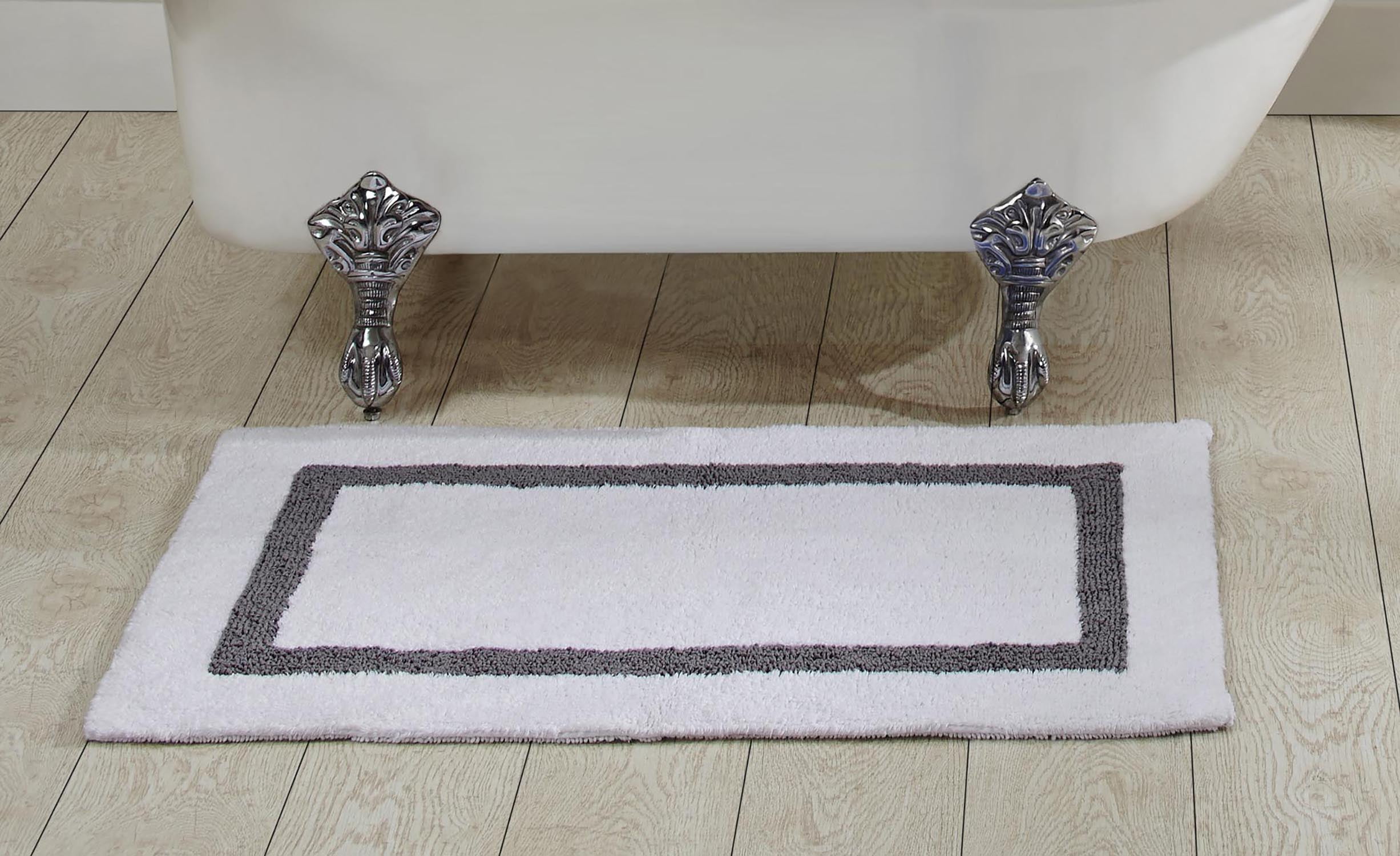 White and Gray Cotton Tufted Rectangular Bath Rug