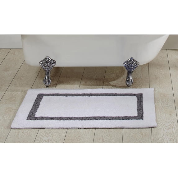 Better Trends Bathroom Rugs Mat 100% Cotton Soft Bath Rug Water Absorbent Reversible Washable for Bathroom Floor Decor, Laundry Room 24" x 40" Hotel Collection - White/Gray
