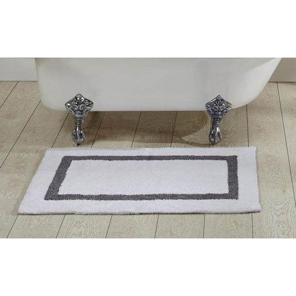 Better Trends Bathroom Rugs Mat 100% Cotton Soft Bath Rug Water Absorbent Reversible Washable for Bathroom Floor Decor, Laundry Room 24" x 40" Hotel Collection - White/Gray