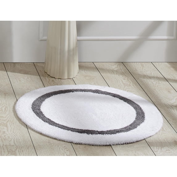 Better Trends 30'' Round Shape Bathroom Rug with Reversible Backing 100% Cotton Water Absorbent, Machine Washable Hotel Collection - White/Gray