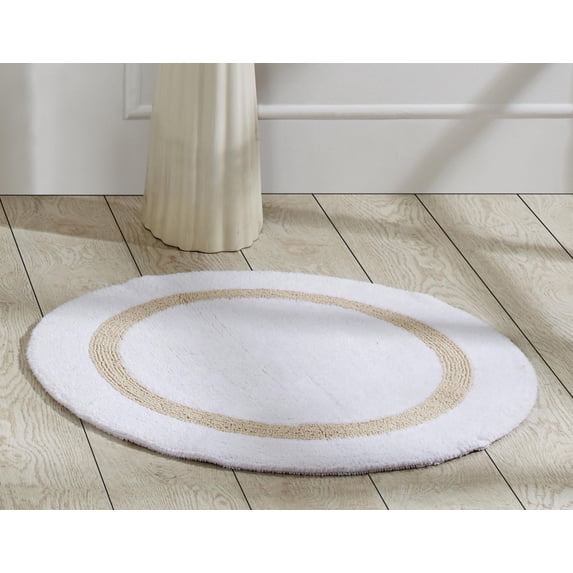 Better Trends 30'' Round Shape Bathroom Rug with Reversible Backing 100% Cotton Water Absorbent, Machine Washable Hotel Collection - White/Sand