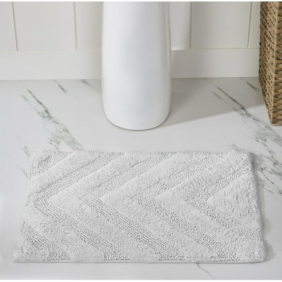 Better Trends 17" x 24" Bathroom Rugs 100% Cotton Soft Water Absorbent Non Slip Bath Mat Machine Washable Rug (White) Hugo Collection