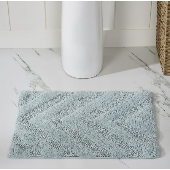 Better Trends 17" x 24" Bathroom Rugs 100% Cotton Soft Water Absorbent Non Slip Bath Mat Machine Washable Rug (Blue) Hugo Collection