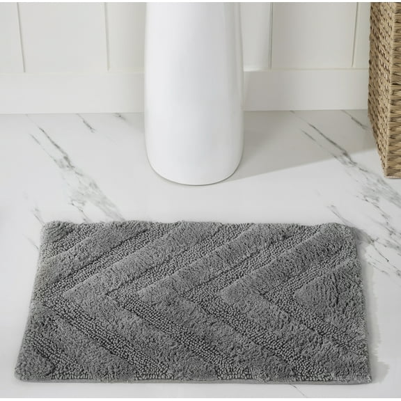 Better Trends 17" x 24" Bathroom Rugs 100% Cotton Soft Water Absorbent Non Slip Bath Mat Machine Washable Rug (Gray) Hugo Collection