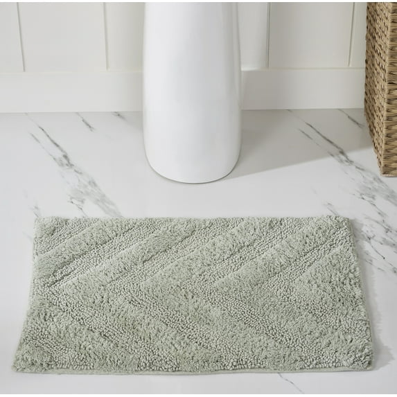 Better Trends 17" x 24" Bathroom Rugs 100% Cotton Soft Water Absorbent Non Slip Bath Mat Machine Washable Rug (Dark Sage) Hugo Collection