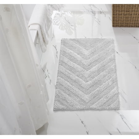 Better Trends 24" x 40" Bathroom Rugs 100% Cotton Soft Water Absorbent Non Slip Bath Mat Machine Washable Rug (White) Hugo Collection