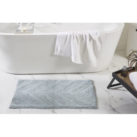 Better Trends 21" x 34" Bathroom Rugs 100% Cotton Soft Water Absorbent Non Slip Bath Mat Machine Washable Rug (Blue) Hugo Collection