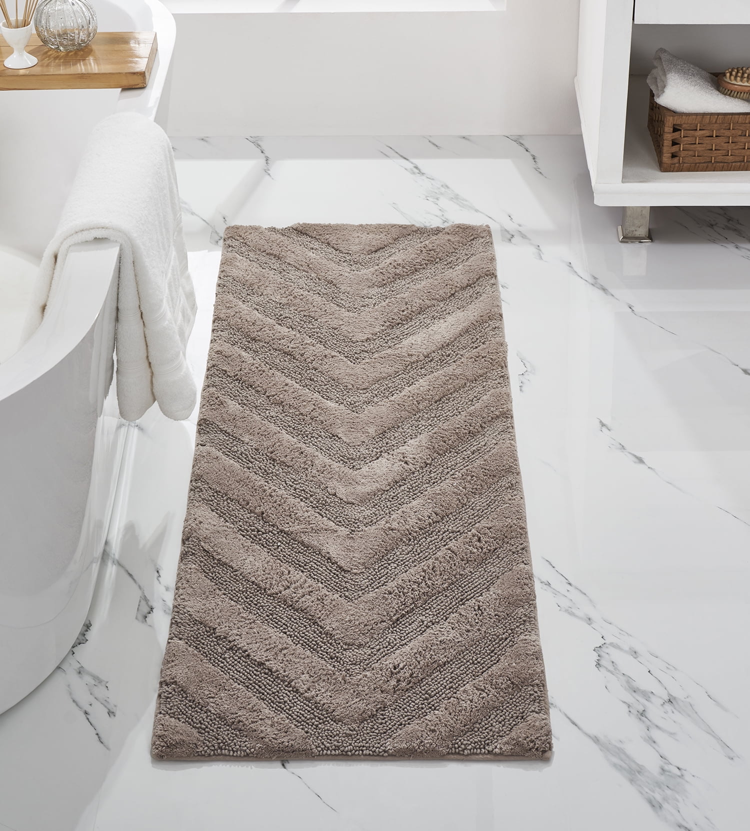 Hugo Beige Cotton Tufted Non-Slip Bath Runner Rug 20" x 60"