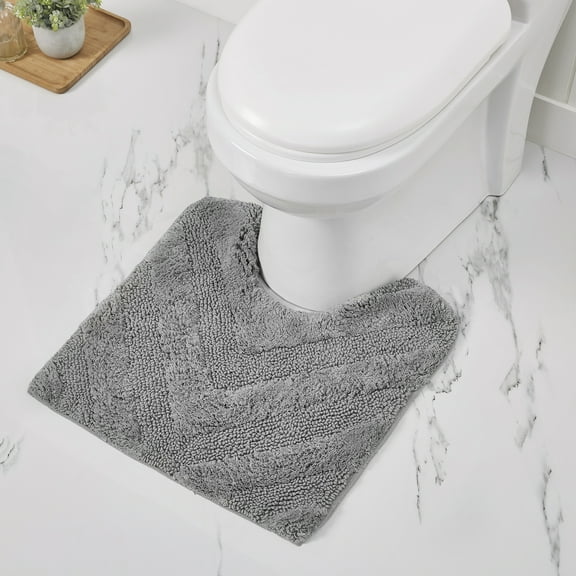 Better Trends U-Shape Toilet Rug 100% Cotton, Non-Slip Rug, Water Absorbent, Washable, (20" x 20") Contour Bath Rug Gray - Hugo Collection