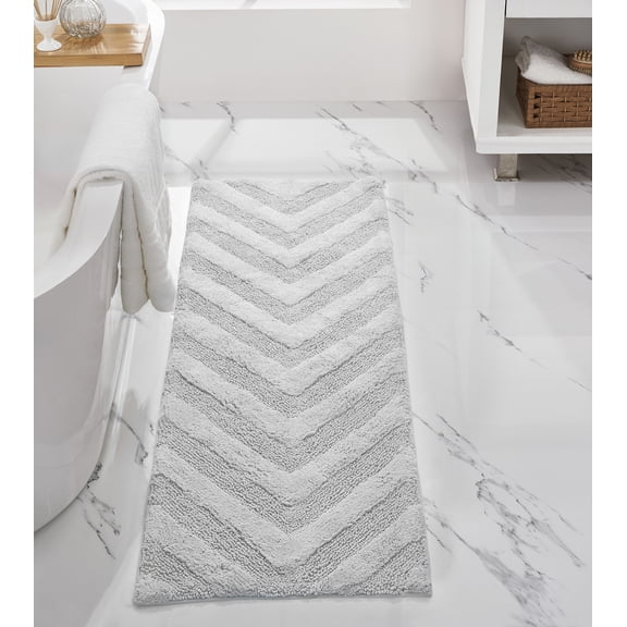 Better Trends Long Runner Bathroom Rug Extra Soft Non-Slip Bath Mat Water Absorbent 100% Cotton Washable Mat 20" x 60" White Hugo Collection