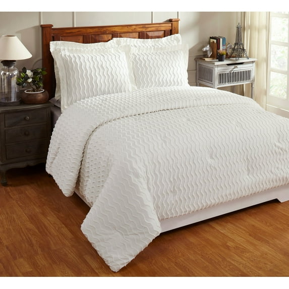 Better Trends Chenille Comforter Set King Size 3 Piece 100% Cotton Soft & Cozy All Season Bedding Isabella Collection - Ivory