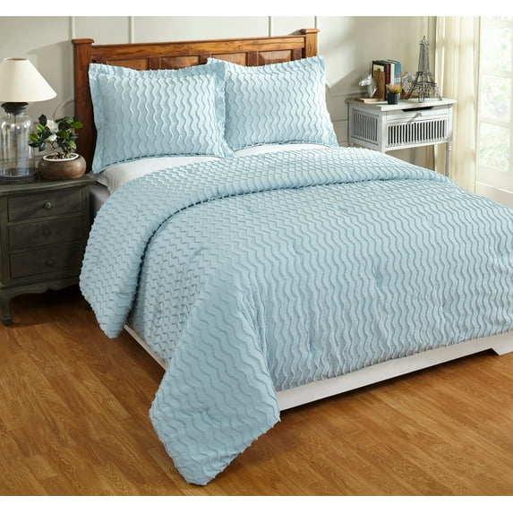 Better Trends Chenille Comforter Set Queen Size 3 Piece 100% Cotton Soft & Cozy All Season Bedding Isabella Collection - Blue