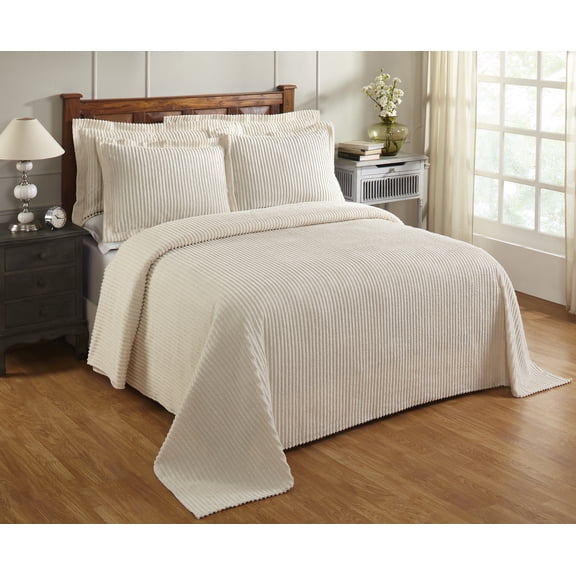 Better Trends 100% Cotton King Bedspread – Soft & Cozy Classic Stripe Coverlet, Machine Washable (120" x 110", Ivory) Jullian Collection