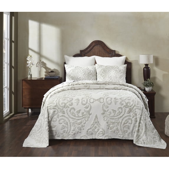 Better Trends 3 Piece King Bedspread Set 100% Cotton Tufted Floral Vineyard Pattern Soft & Luxurious Feel, Machine Washable (Ivory) Rylee Collection