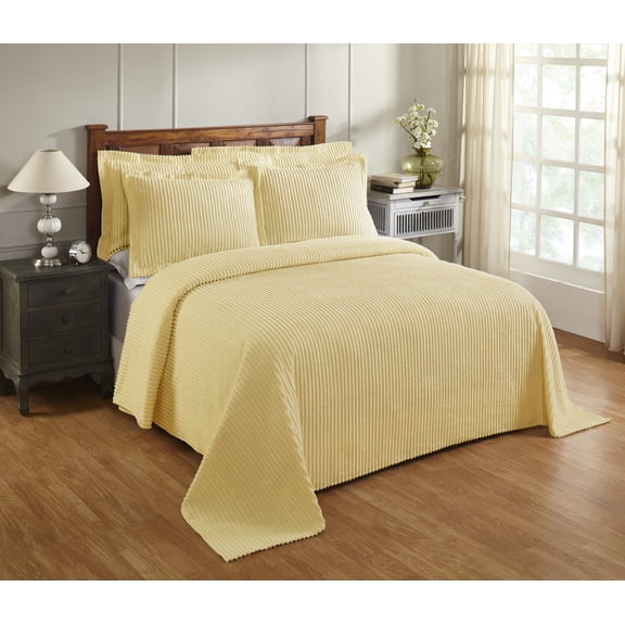 Better Trends Jullian King Bedspread in Bold Stripes Design, 100% Cotton, Yellow