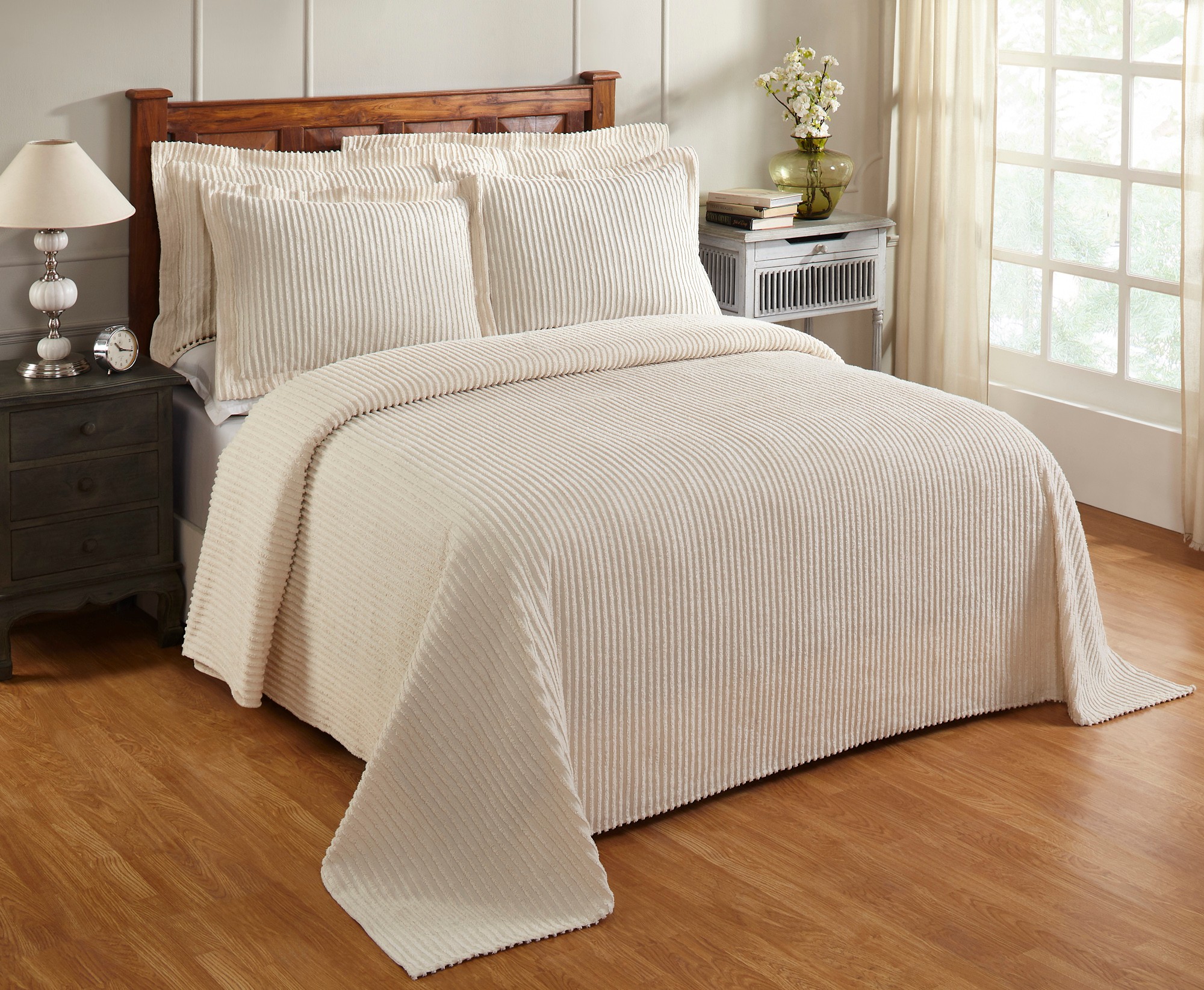 Better Trends Jullian Stripe Design 100% Cotton King Bedspread - Ivory - image 1 of 6