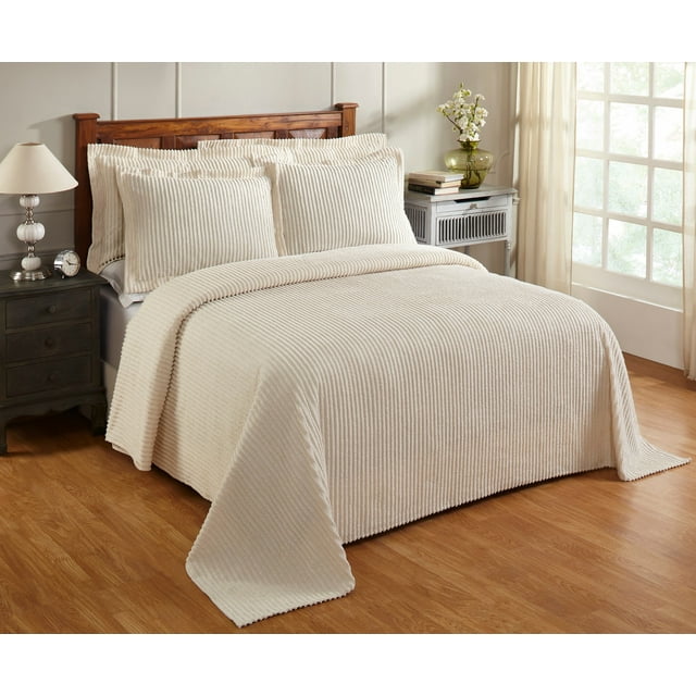 Better Trends Jullian Stripe Design 100% Cotton King Bedspread - Ivory