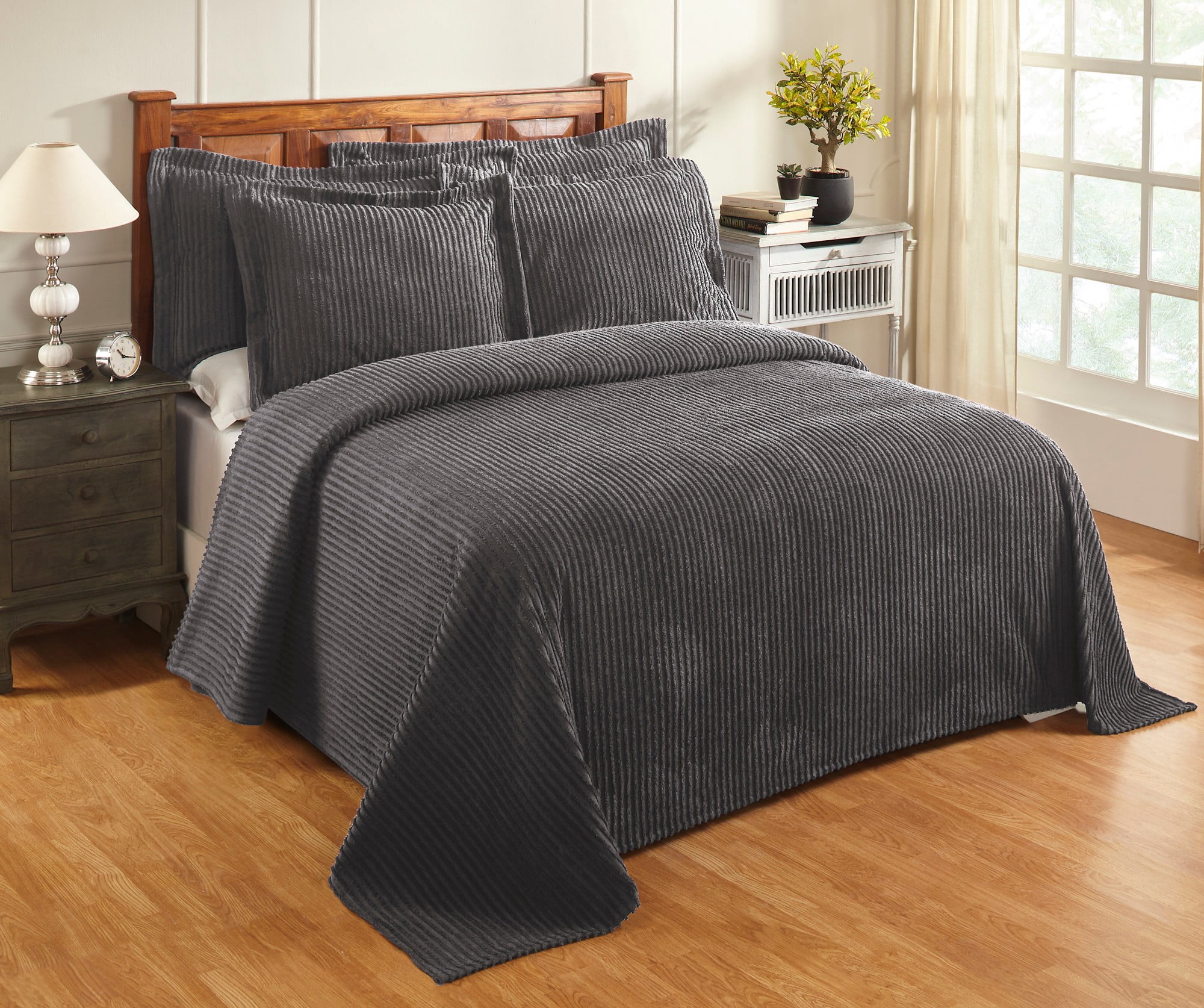 Better Trends Jullian Stripe Design 100% Cotton Queen Bedspread - Gray ...